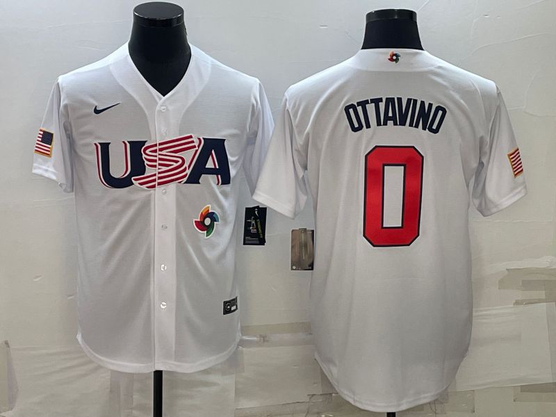 Men 2023 World Cub USA #0 Ottavino White Nike MLB Jersey7